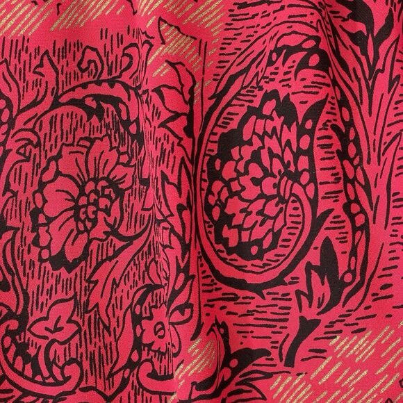 On The Rocks Vintage Dress Women's 11/12 Red Black Gold Floral Print 80s Pockets - Picture 4 of 15